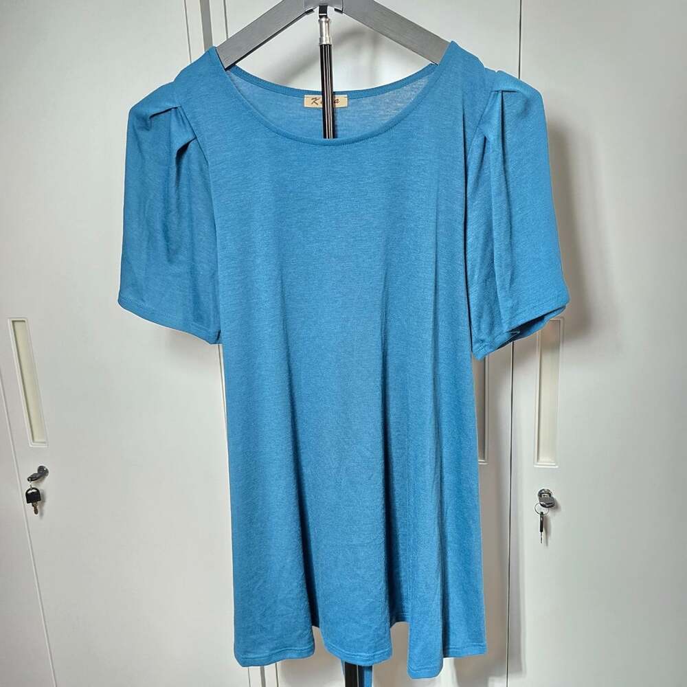 KiKa Women Blue Short Sleeve Puff Sleeve Tie Back Top Size Small